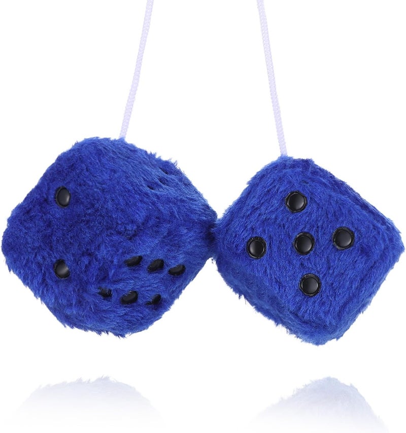 Telooco Fuzzy Dice Pair 2.36” of Decorative Fuzzy Plush Dice for Car Mirror Interior Rearview Mirror Hanging Ornament Car Accessories (Royal Blue) - Image 1